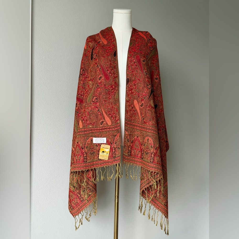 ALMHD Co Jerusalem Cashmere Red Paisley Fringe Shawl Wrap - Traditional Pattern - Picture 2 of 10